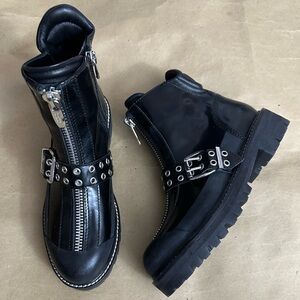 NEW Sigerson Morrison Black Leather Zipper Combat IPO Moto Boots Size 6.5